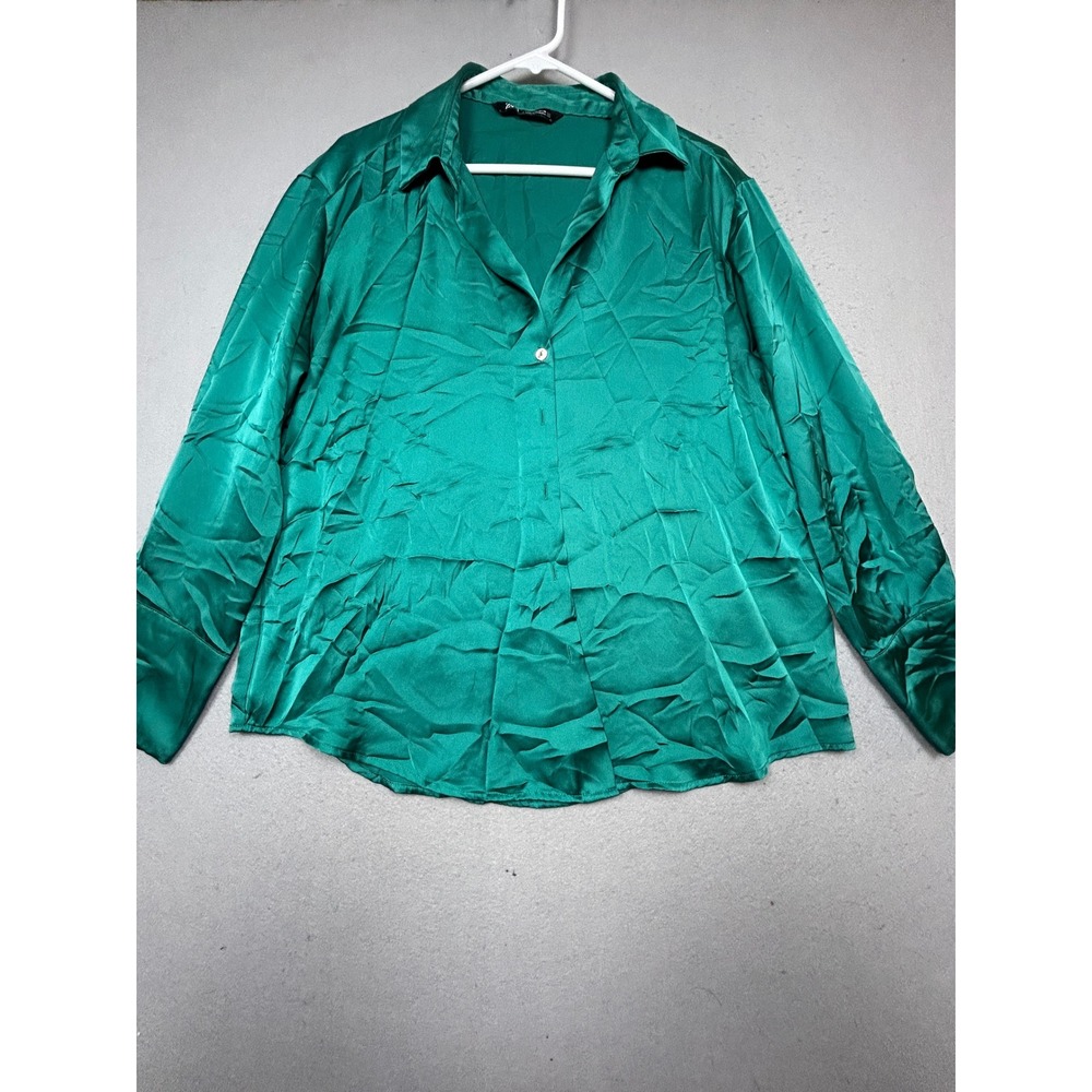 Zara Shirt Polyester Emerald Green Large Womens